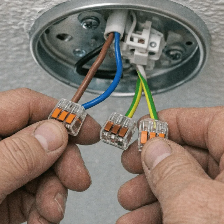 Techniker beim sicheren Deckenleuchte anschließen