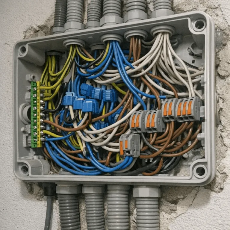 Komplexe Kabelverteilung in großer Abzweigdose