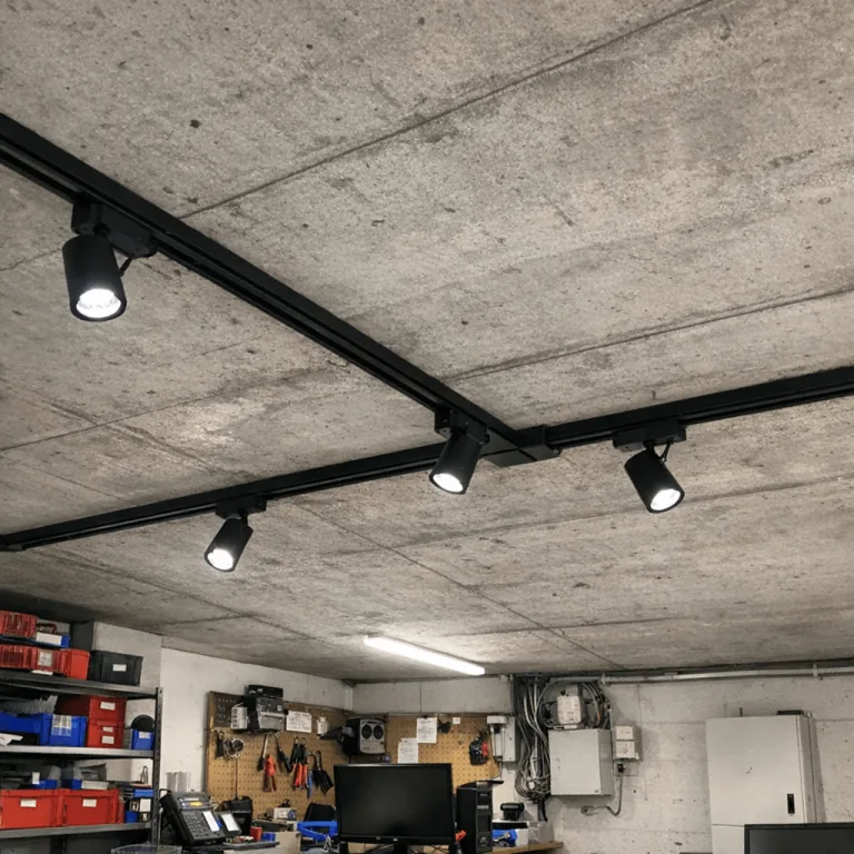Fachgerecht montiertes Schienensystem an einer Betondecke